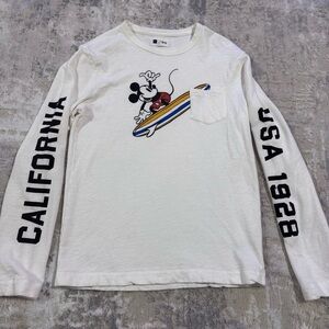 Gap Disney White Long Sleeve Shirt with Mickey Mouse Surf Design Sz Medium